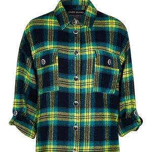 River Island Yellow Green Check Oversized Shirt
